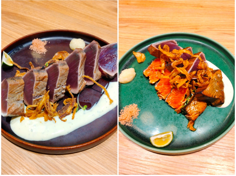 左「鰹の藁焼き(アラカルト単品)」税込1,518円　右「藁焼きＷ盛り合わせ(ランチ単品)」税込1,738円　※取材時の価格