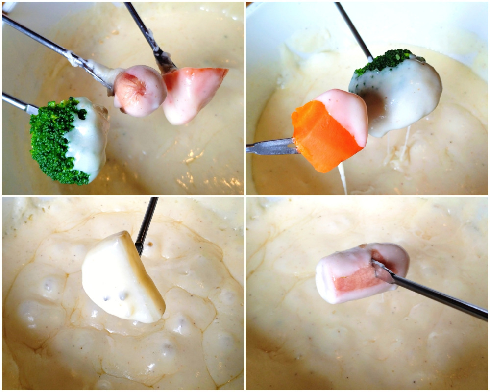 濃厚なとろっとろフォンデュソースをたっぷりつけて