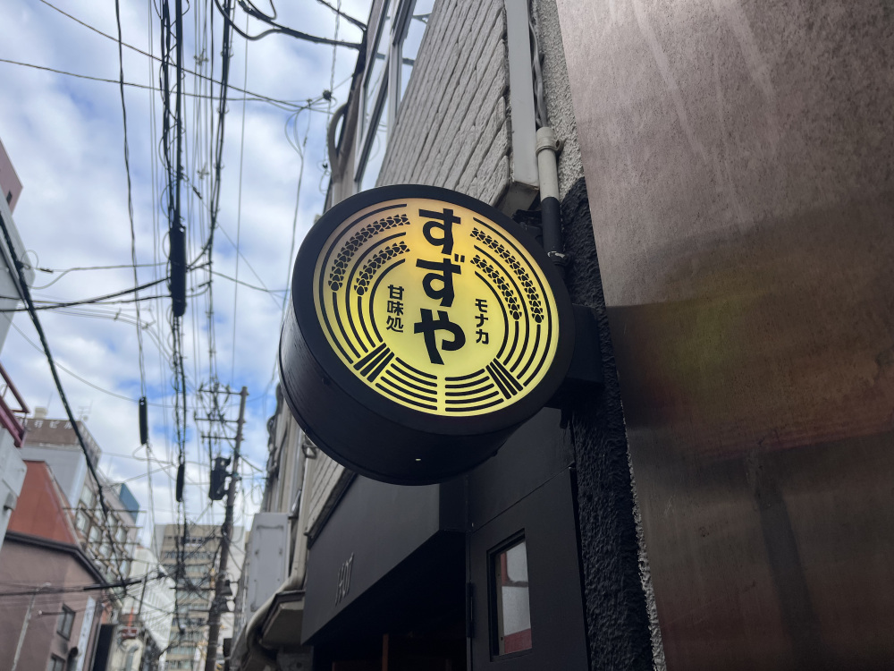 サンモール一番町商店街から文化横丁に入ってすぐの場所にあります。このレトロでかわいい看板が目印。