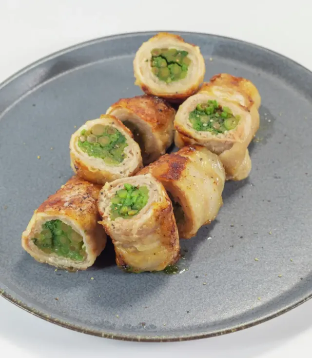春せりの豚バラ肉巻き